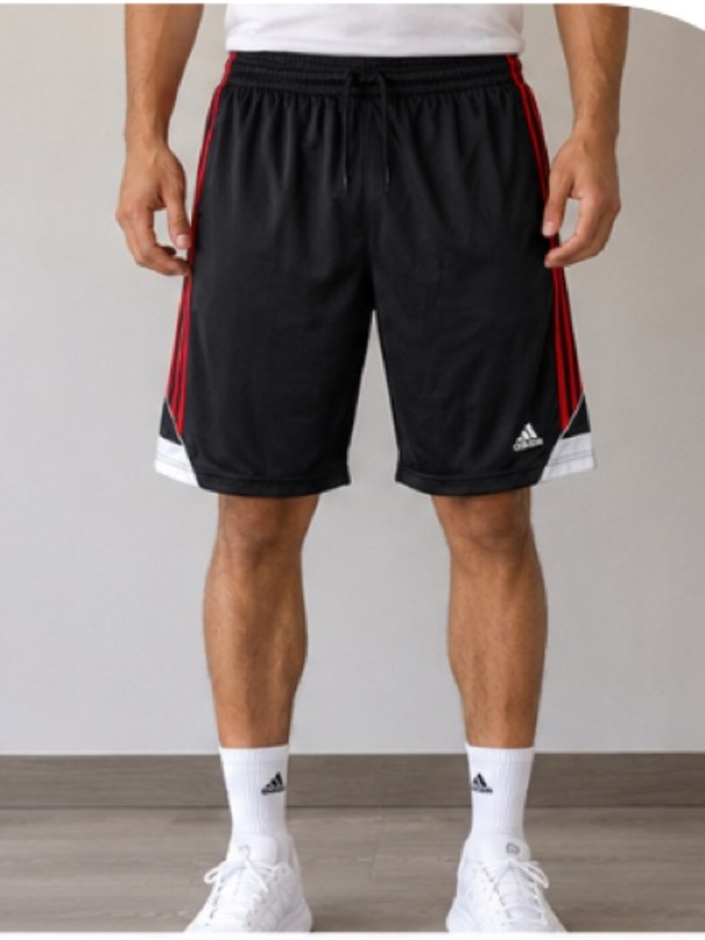 Adidas Black Red 3-Stripe Basketball Athletic Shorts Men's XL